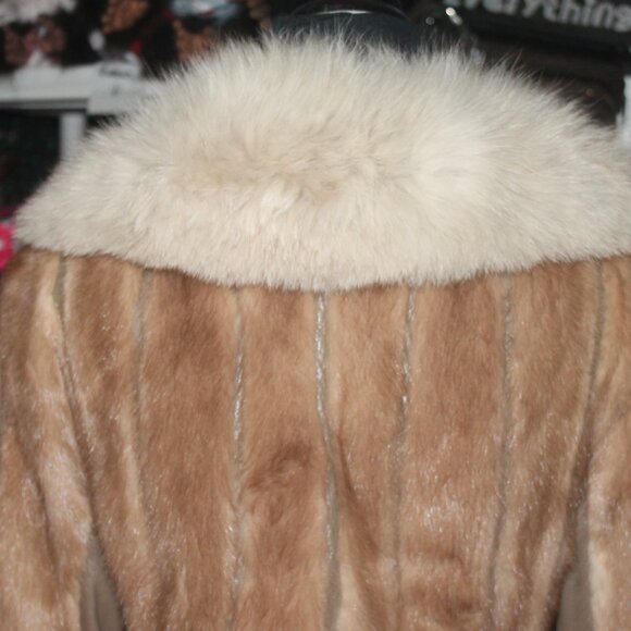 Genuine Fox Collar Belted Mink Fur & Leather Jacket Coat M - Picture 7 of 9